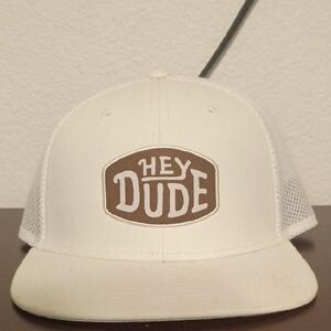 Hey Dude Cream Snapback Cap with Brown Patch